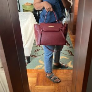 Berry Red Real Leather Top Handle Bag